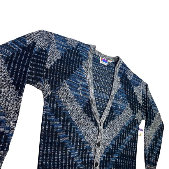Vintage Sweater Graphix Blue Gray Geometric Cardigan Retro Mens XL Grandpacore - Picture 6 of 16